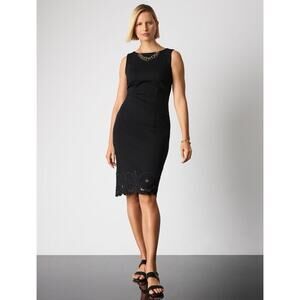 NWT $149 TALBOTS Size 14 EMBROIDERED PONTE KNIT SHIFT DRESS FLORAL BLACK